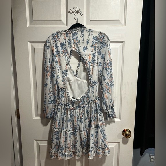 Blue and orange floral printed dress - Picture 2 of 4